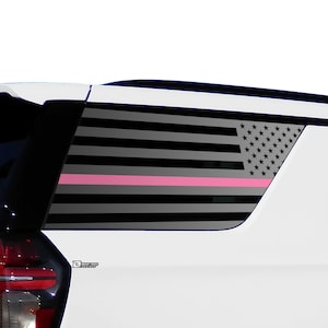Fits Chevy Tahoe & GMC Yukon 2021 2022 2023 2024 2025 Rear Quarter Window Pink Line American Flag Vinyl Decal Stickers Cancer Awareness