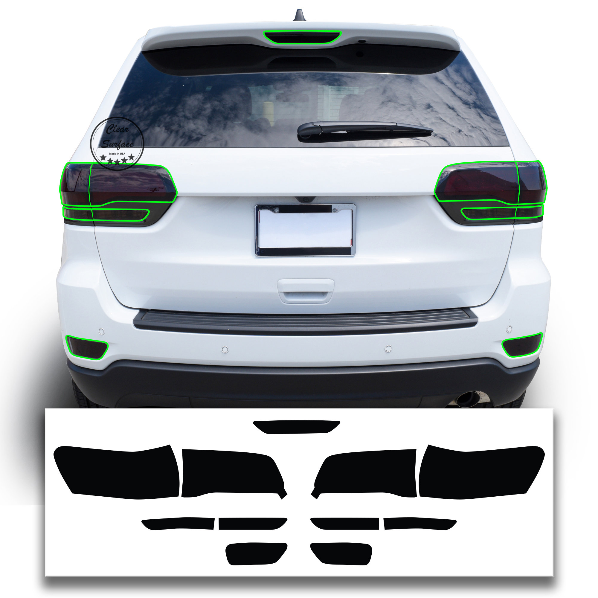 Rear Bumper Reflector Overlay Covers Compatible with 14-20 Jeep Grand Cherokee 2014-2020 Jeep Grand Cherokee Third Brake Light Tint Dark Smoked Tinted Overlays FITS 