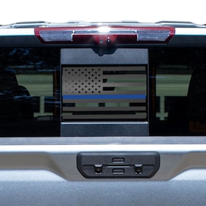 Fits 2019 - 2022 Chevy Silverado GMC Sierra Rear Back Middle Window American Flag Vinyl Decal Sticker Thin Blue Red Line 2019 2020 2021 2022