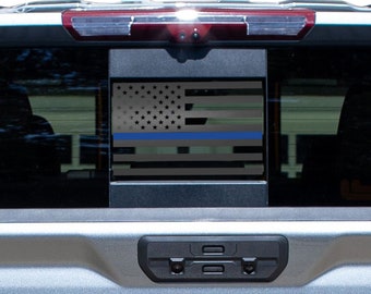 Fits 2019 - 2022 Chevy Silverado GMC Sierra Rear Back Middle Window American Flag Vinyl Decal Sticker Thin Blue Red Line 2019 2020 2021 2022