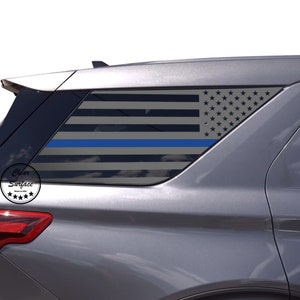 Fits 2020-2025 Ford Explorer Rear Quarter 3rd Window American Flag Vinyl Decal Stickers Thin Blue Red Line 2020 2021 2022 2023 2024 2025
