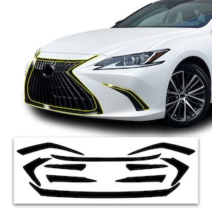 Puede incluir: Calcomanías de moldura de automóvil de vinilo negro para un Lexus ES 350. Las calcomanías están diseñadas para cubrir el parachoques delantero y los faros.