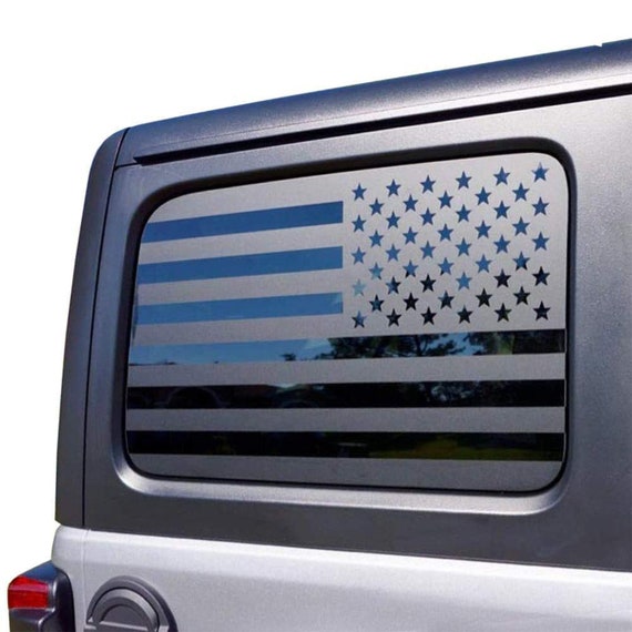 American Flag Window Decals For Jeep Wrangler JKU 2011-2018 - Matte Black, Precut, Easy Install