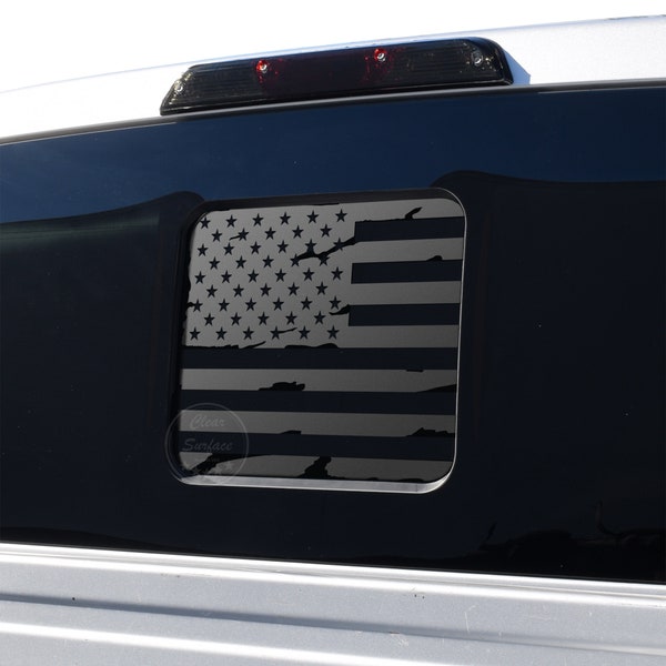 Fits 2015 - 2021 Ford F150 F250 F350 Precut Rear Middle Window Distressed American Flag Vinyl Decal Sticker 2016 2017 2018 2019 2020