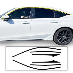 Vinilo cromado para ventana lateral de Honda Civic Hatchback Sedan 2022, 2023 y 2024, con borde negro, calcomanía superpuesta.