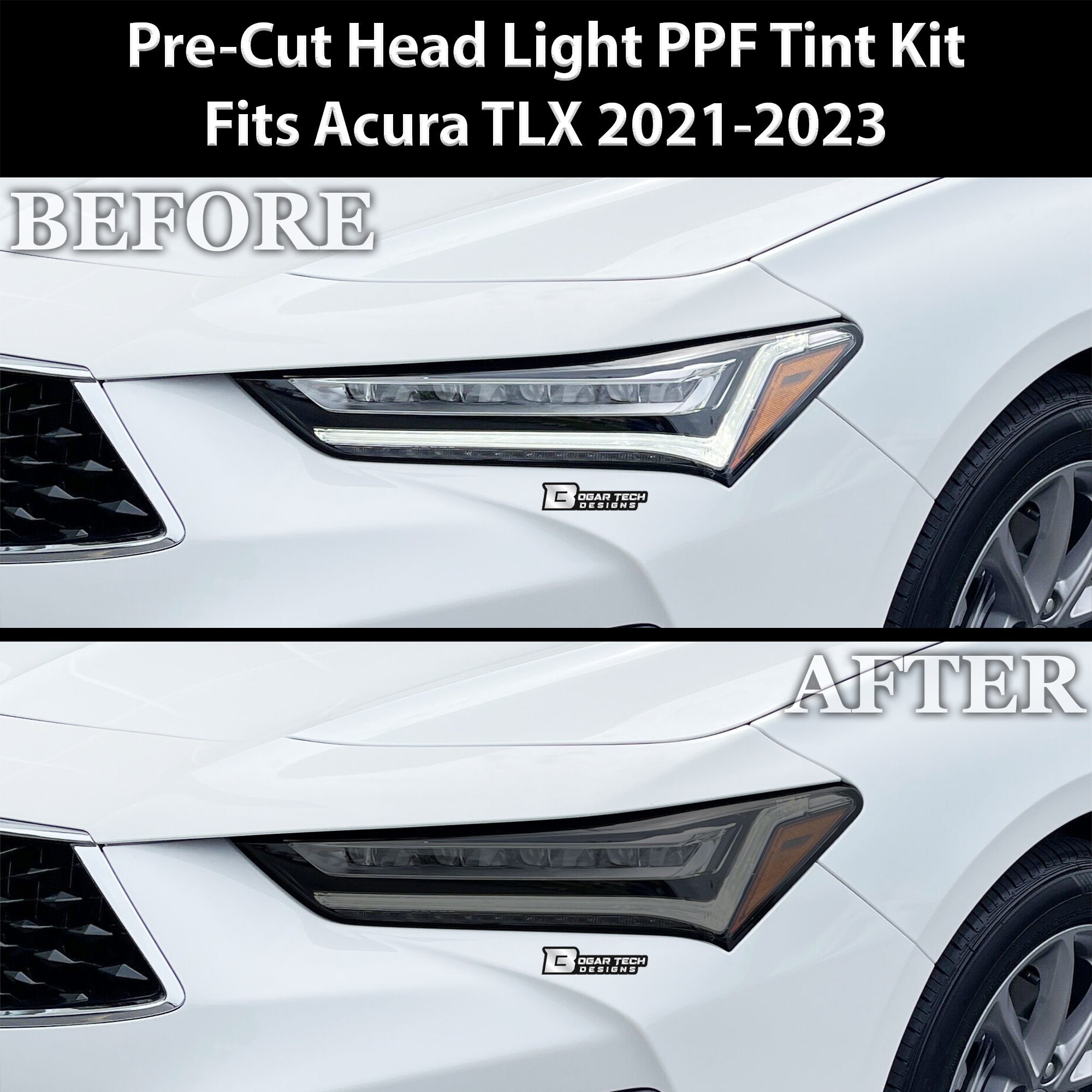 MotorSkinz Smoke Vinyl Tint Overlays For 2021-2025 Acura TLX – Headlight Cutout & Side Marker 1 thumbnail image
