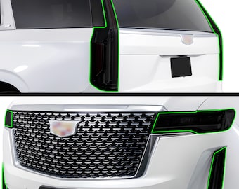 Compatible con Cadillac Escalade 2021 - 2026. Kit de láminas tintadas de vinilo ahumado precortadas para faros delanteros y traseros (PPF).