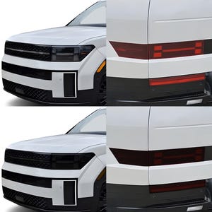 May include: A white vehicle with black detailing, including a front grille, headlights, and a bumper with a rectangular feature. The rear displays taillights and a black lower section. The vehicle's design is contemporary and streamlined.