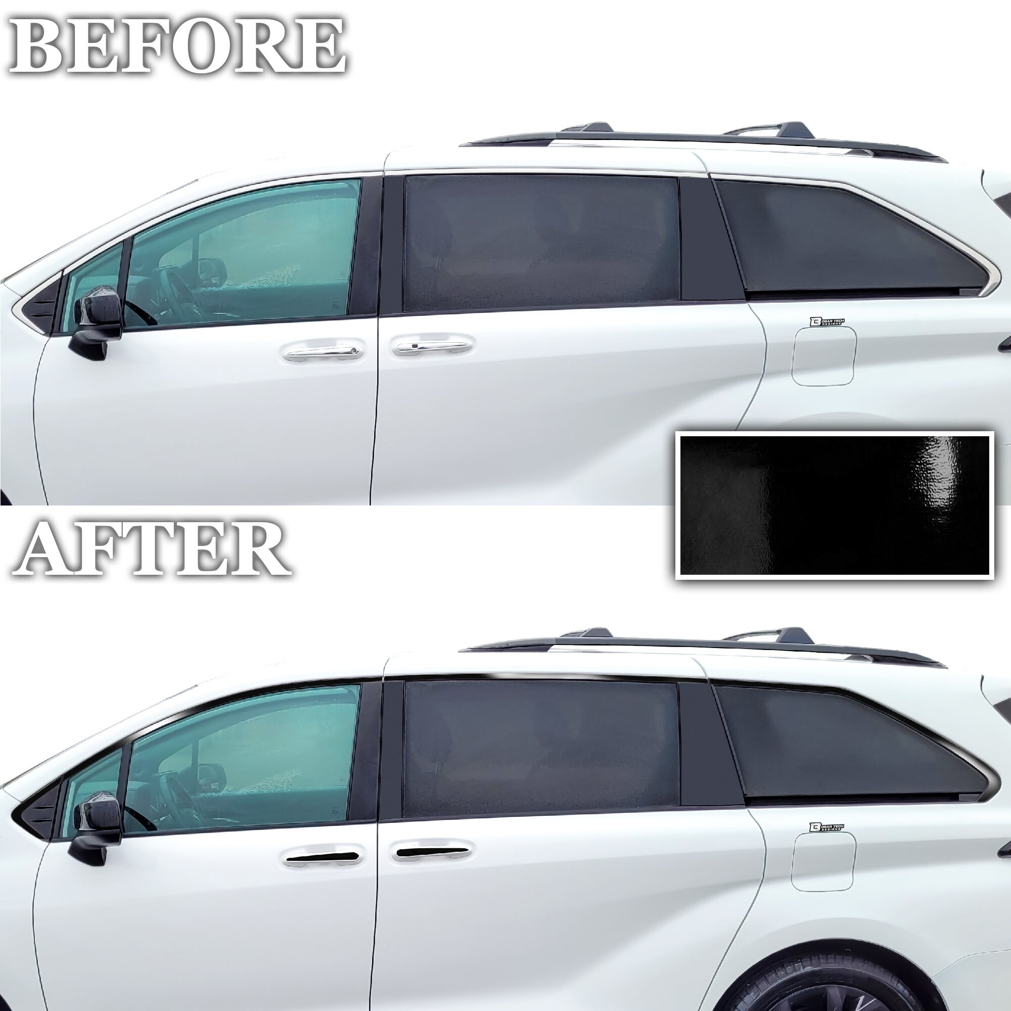 Chrome Delete Vinyl Overlay Kit For 2021-2025 Toyota Sienna Front Grille - Gloss Black