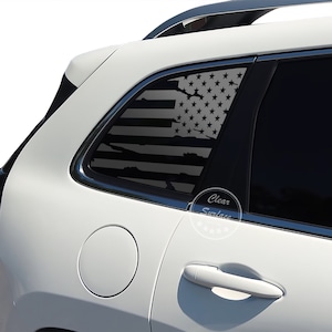 Fits 2014-2022 Jeep Cherokee Rear 3rd Quarter Window Distressed American Flag Vinyl Decal Stickers 2022 2021 2020 2019 2018 2017