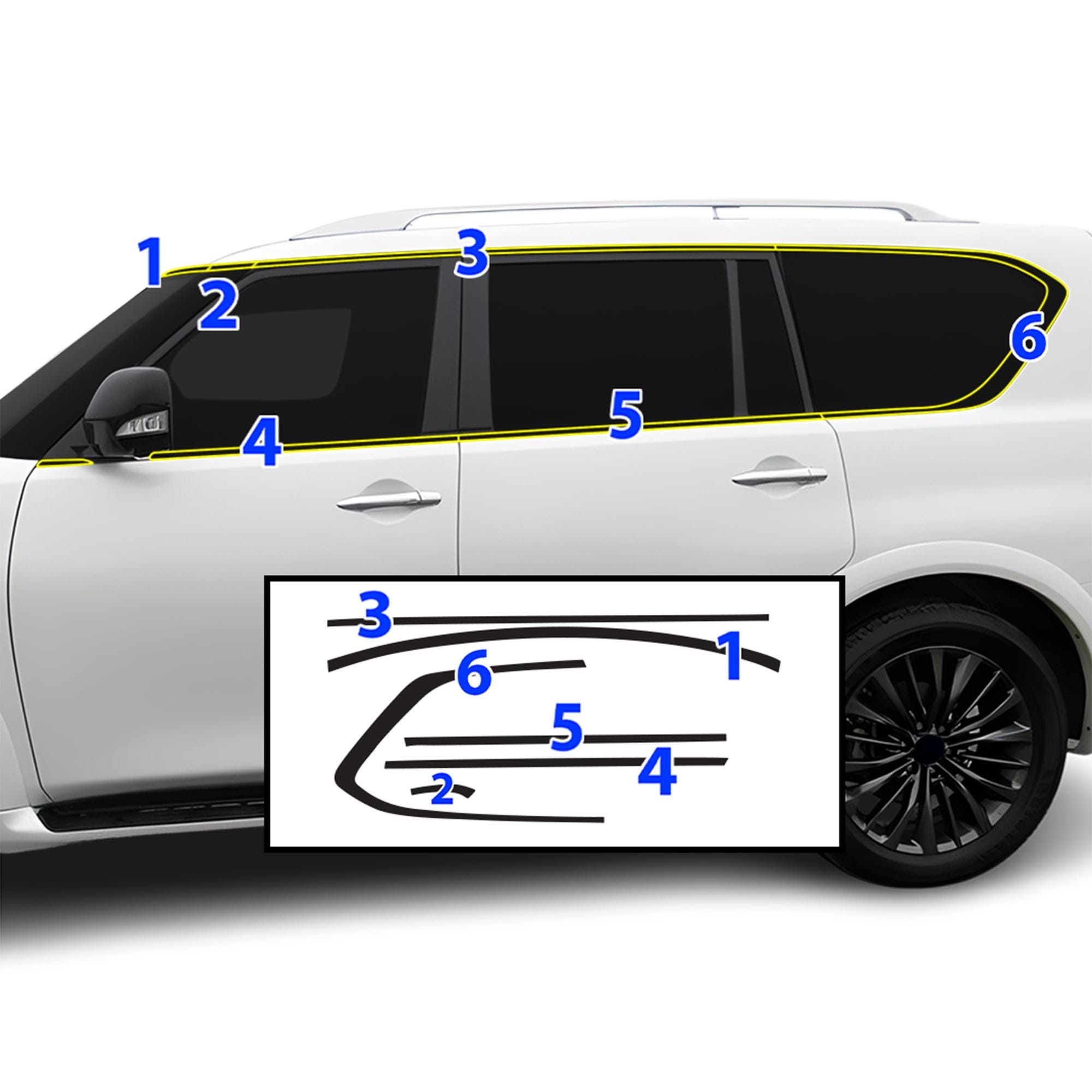 Fits Infiniti QX80 2011-2024 Front Rear Side Window Vinyl Chrome