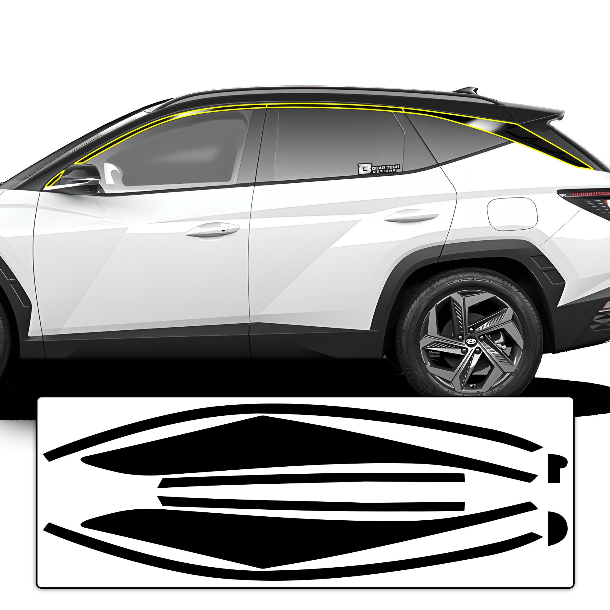 Passend für Hyande Tucson 2022 2023 2024 Seite Vinyl Chrom Delete Trim Blackout Aufkleber Aufkleber Abdeckung Overlay
