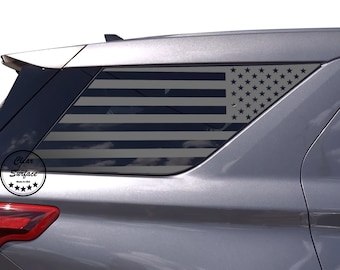 Fits 2020-2025 Ford Explorer Rear Quarter 3rd Window American Flag Vinyl Decal Stickers Thin Blue Red Line 2020 2021 2022 2023 2024 2025