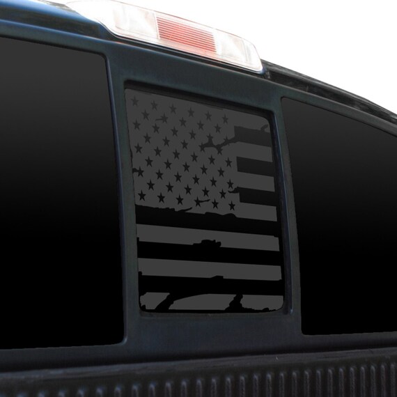 CheroCar 2-Pack Rear Window Trim Decals For Ford F-150 2009-2014 - Black US Flag Design