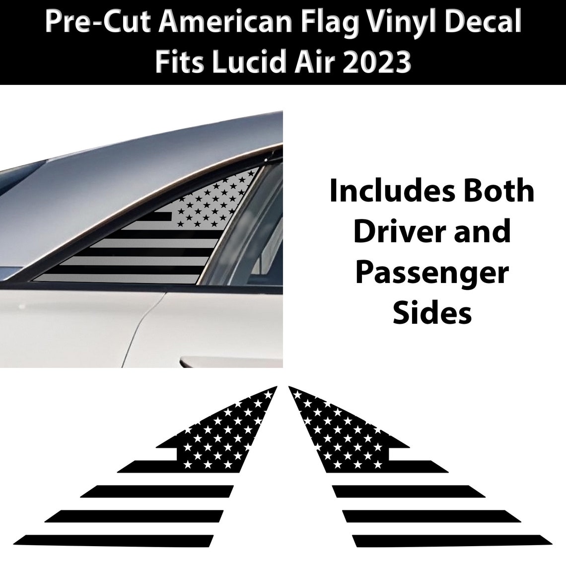 Fits Lucid Air 2022-2026 Quarter Window American Flag Vinyl Decal ...