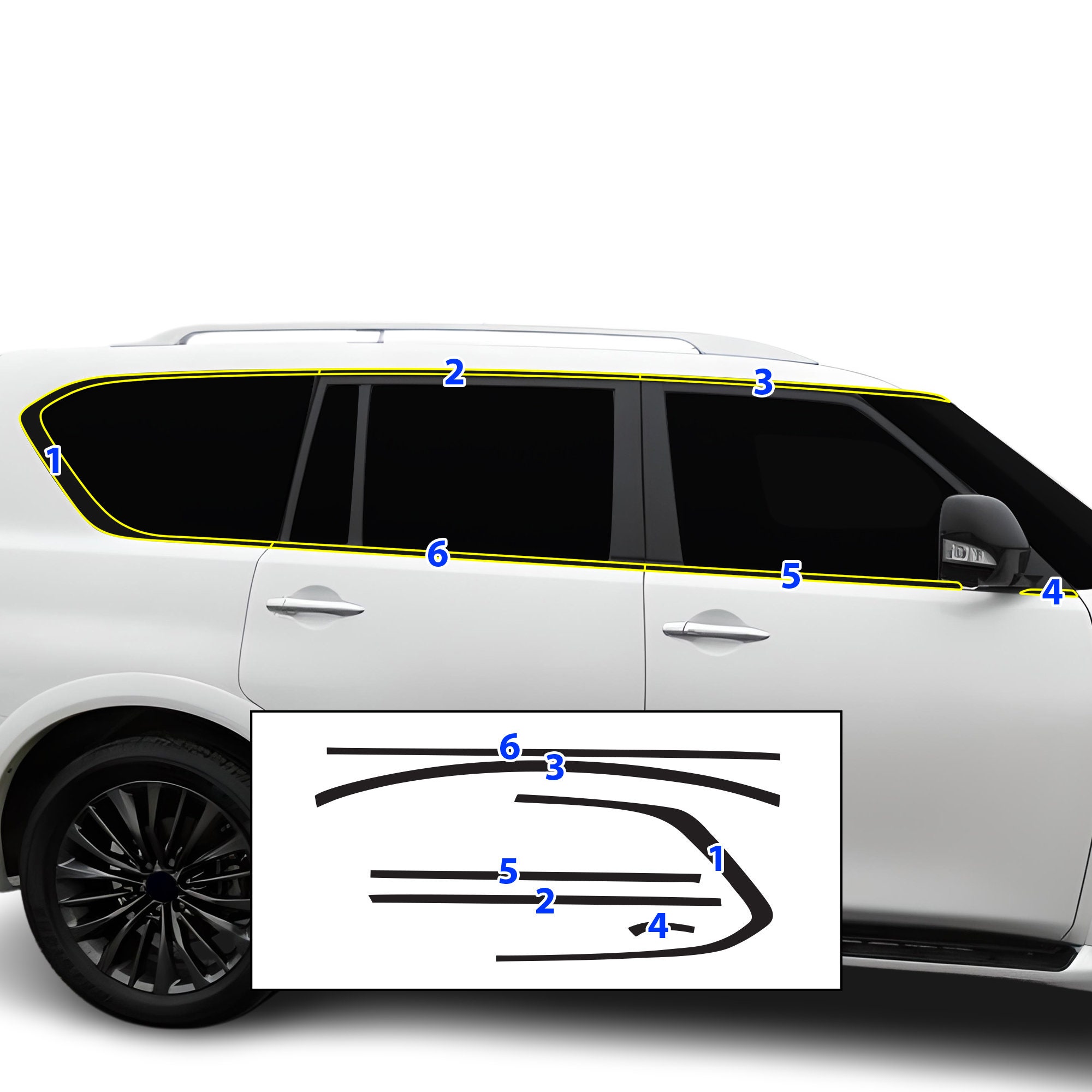 Fits Infiniti QX80 2011-2024 Front Rear Side Window Vinyl Chrome