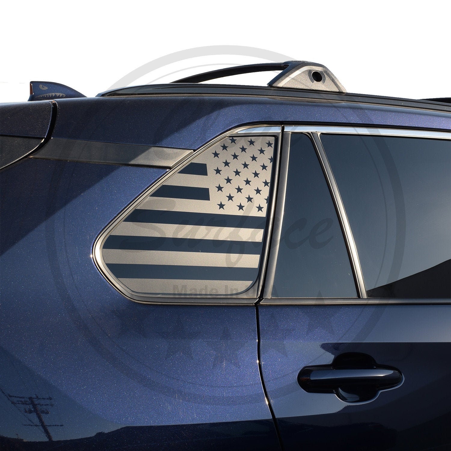 Fits 2019 - 2025 Toyota Rav4 Rear Back Quarter Window American Flag Vinyl Decal Stickers Thin Blue Red Line
