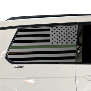 Fits 2021 - 2025 Jeep Grand Cherokee L Rear Quarter Window Thin Green Line American Flag Vinyl Decal Stickers 2022 2023 2024 Military Army