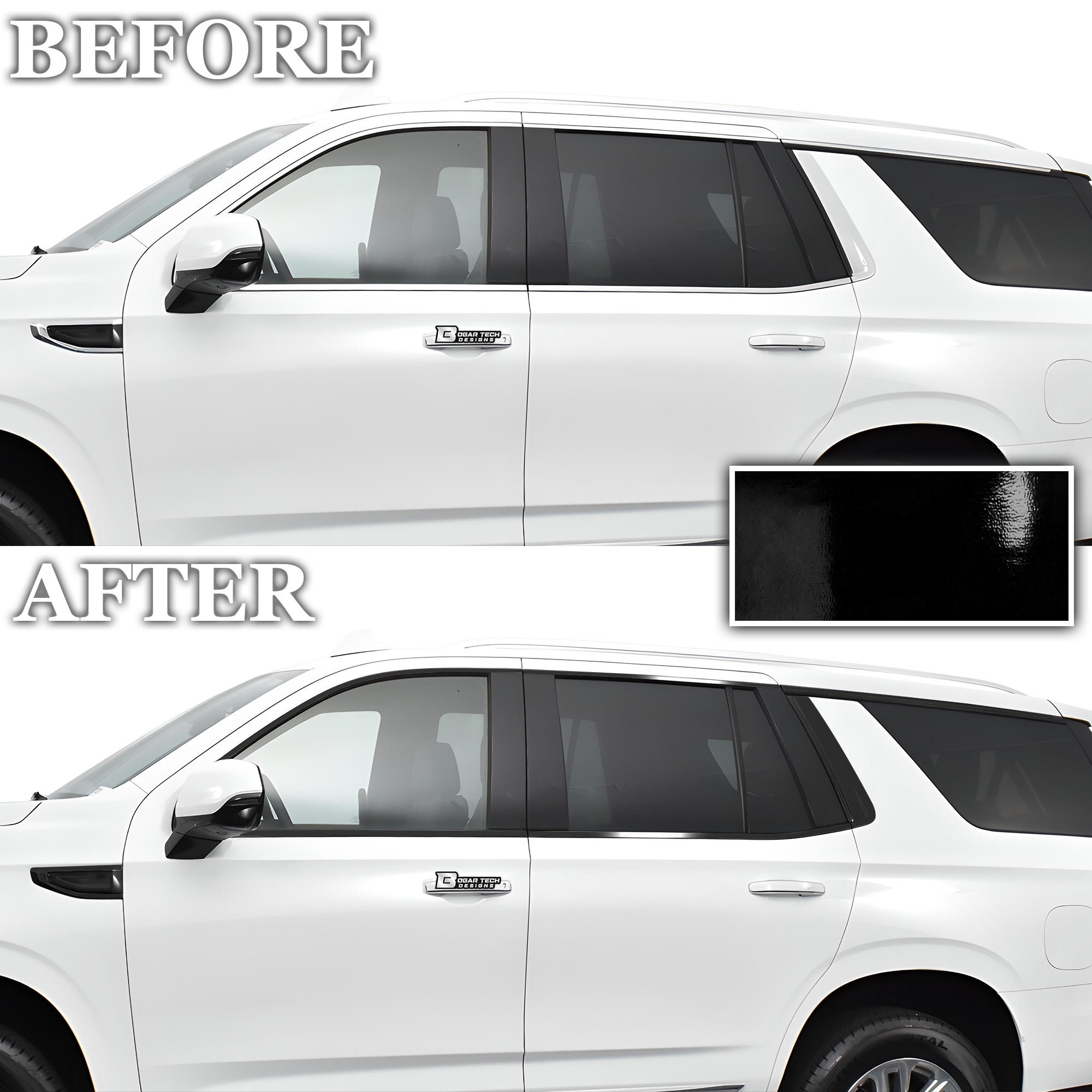 Chrome Delete Blackout Vinyl Overlay For 2021-24 GMC Yukon Window Trim