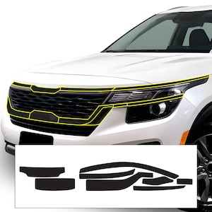 Fits Kia Seltos Front Grille Side Rear Trunk Vinyl Chrome Delete Trim Blackout Decal Sticker Cover Overlay