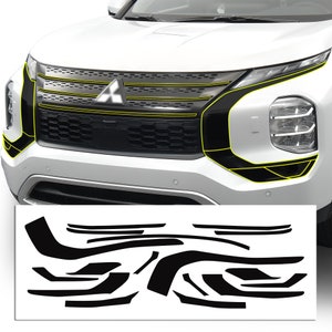 Fits Mitsubishi Outlander 22-25 Side Wheel Front Grille Rim Vinyl Chrome Delete Trim Blackout Decal Sticker Overlay Film