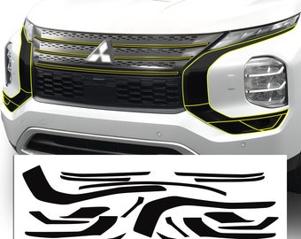 Fits Mitsubishi Outlander 22-25 Side Wheel Front Grille Rim Vinyl Chrome Delete Trim Blackout Decal Sticker Overlay Film