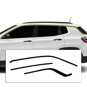 以下が含まれることがあります： 車の窓用の黒いトリム4点セット。トリムは車の窓に沿って取り付けられ、スタイリッシュでモダンな外観をプラスします。