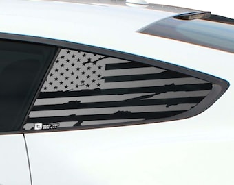 Fits 2015-2022 Ford Mustang Precut Quarter Window Distressed American Flag Decal Sticker 2016 2017 2018 2019 2020 2021 2022