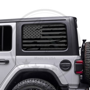 Fits 2018-2024 Jeep Wrangler 4 Door JLU Rear Quarter Window Distressed American Flag Vinyl Decal Stickers 2018 2019 2020 2021 2022 2023 2024