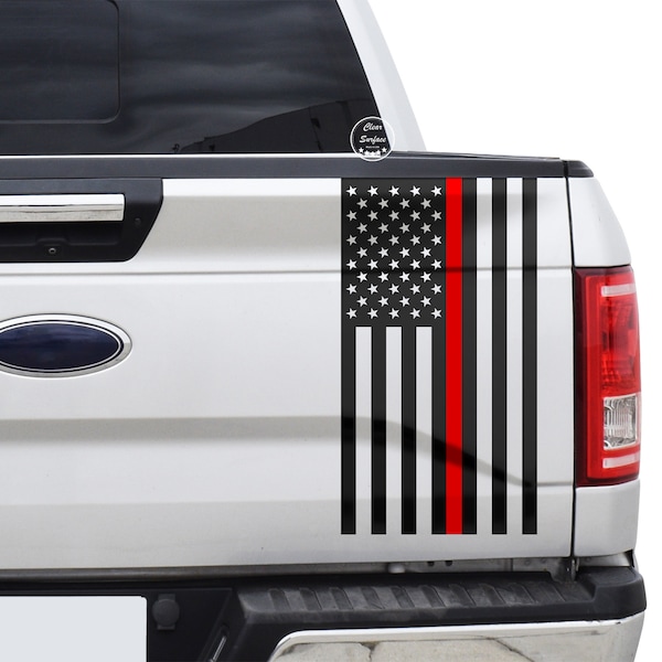 Vinylsticker met dunne rode lijn Amerikaanse vlag: sticker achterklep vrachtwagen (11 x 20 inch)