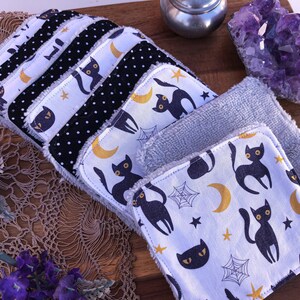 Black Cat 9-Pack Reusable Cleansing Bamboo Towels for All Skin Types| Eco Friendly, Low Waste, Halloween Themed Skincare, Spooky Selfcare