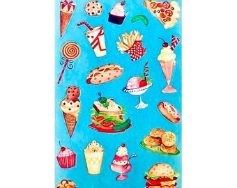 JUNK FOOD & PARTY Food Maxi Sandylion Stickers - 1 sheet *Vintage* Rare Kromekote