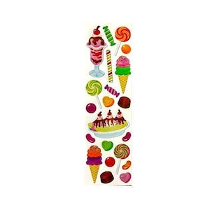 Glitzer Eis, Eisbecher, Candy, Bonbons Sandylion Aufkleber 1 Streifen *Vintage* RARE FOOD