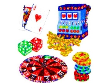 CASINO Glittery Roulette, Slot Machine, Dice, Cards Sandylion Stickers - 1 square  *Vintage* RARE