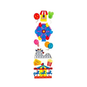 Glitterpretpark, kermis, leuke stickers Sandylion 1 strook vintage achtbaan, draaimolen, suikerspin, popcorn, reuzenrad