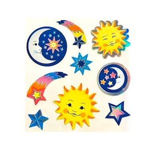 Stickers SOLEIL LUNE ETOILES Mylar Lion des sables 1 carré vintage Rare