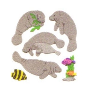 MANATEE Fuzzy Sandylion Stickers  1 square  VINTAGE