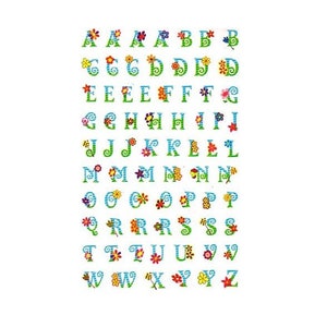 Maxi LETTRES ALPHABÉTIQUES avec FLEURS Stickers Kromekote Sandylion 1 feuille *vintage* Rare