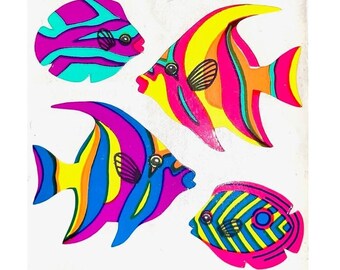 TROPICAL FISH Kromekote Sandylion Stickers  Rare Vintage