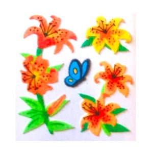 TIGER LILIES FLOWERS Lily Fuzzy  Sandylion Stickers - 1 square   Rare Vintage