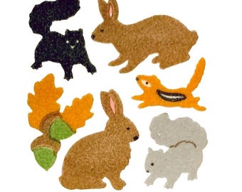 FOREST ANIMALS Fuzzy Sandylion Stickers - 1 square  ~ Rare Vintage