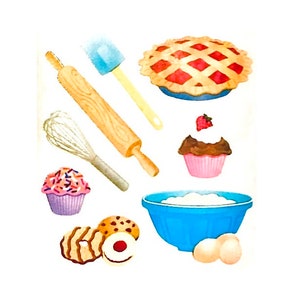 Utensílios de torta de cozinha para cozimento Kromekote Sandylion Adesivos Raros Comida Vintage
