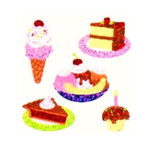 DESSERT CAKE MUFFIN Glittery + Sandylion Stickers 1 quadrat Vintage