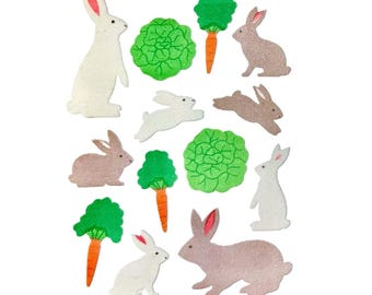BUNNY RABBITS in GARDEN Maxi Fuzzy Sandylion Stickers 1 sheet   ** Rare Vintage **