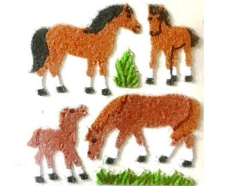 HORSE FAMILY Fuzzy Sandylion Stickers - 1 square Rare Vintage