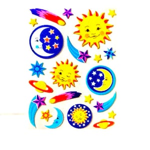 Maxi autocollants flous SOLEIL, LUNE, ETOILES ** Vintage rare **