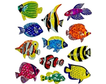 TROPICAL FISH Glittery Sandylion Stickers - 1 square  RARE Vintage