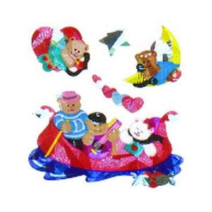 TEDDY BEARS on GONDOLA - Love Romance Prismatic Sandylion Stickers  ~Vintage~
