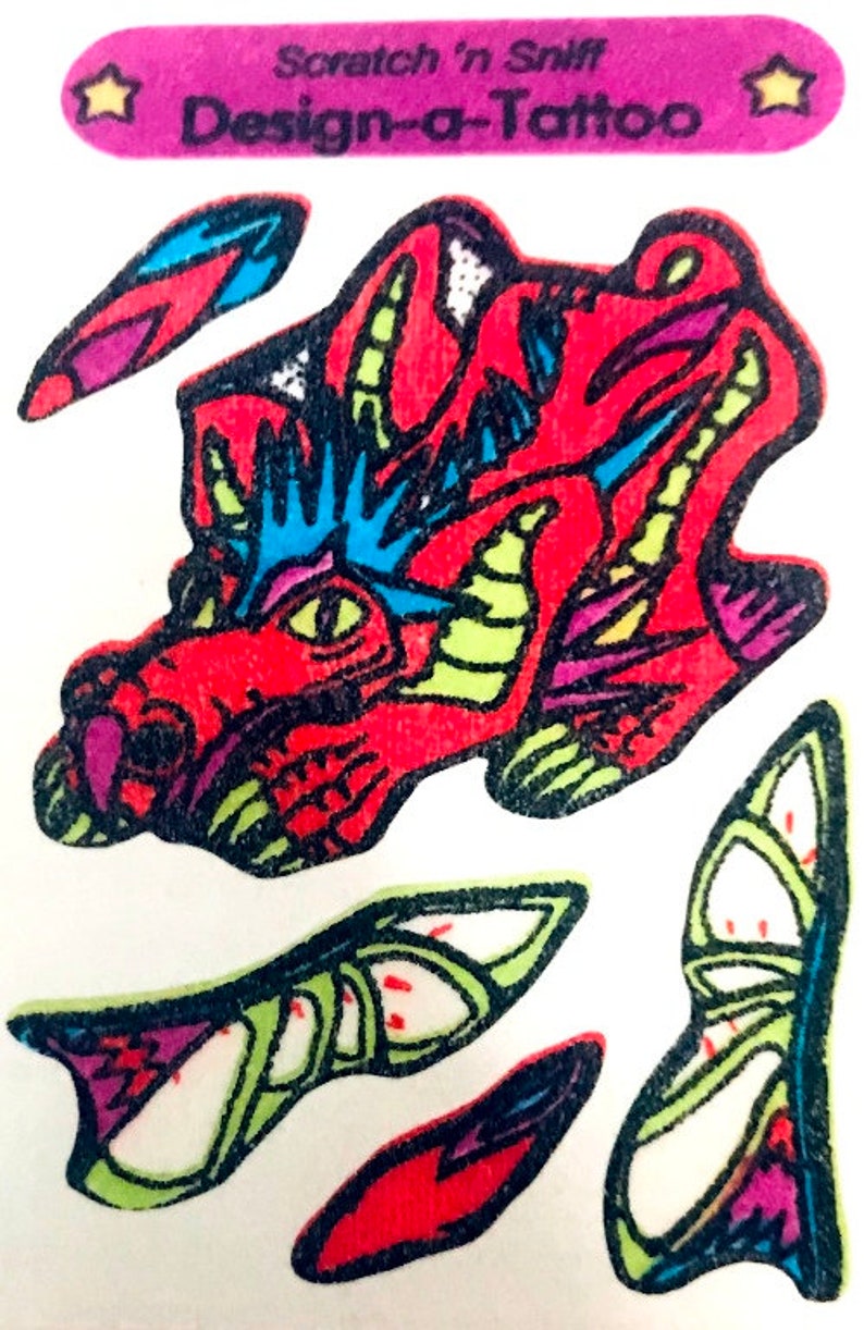 Scratch 'n Sniff Design a Tattoo Sandylion Stickers 1 square RARE Vintage Dragon