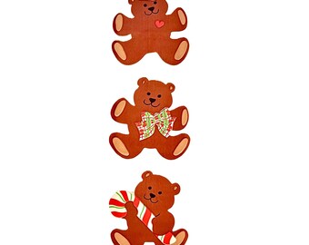 TEDDY BEARS Christmas Kromekote Sandylion Stickers - 3 squares  Vintage
